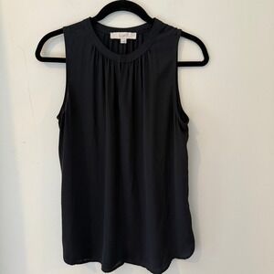 LOFT Black Sleeveless‎ Keyhole Neck Gathered Blouse Top Women's Medium